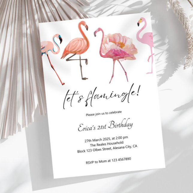 Invitation Élégant Minimaliste Rose Flamingle Flamant (flamingo invitation, lets flamingle invite, tropical birthday invite, flamingo birthday party, pink )