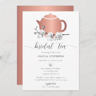 Invitation Elégant minimaliste Rose Gold Orchid Tea Bridal Te