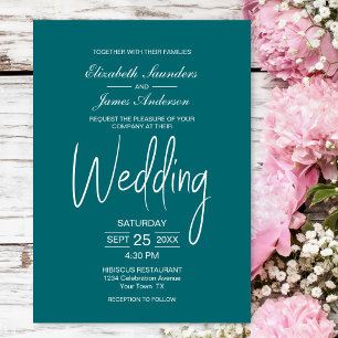 Invitation Élégant minimaliste Turquoise Mariage blanc