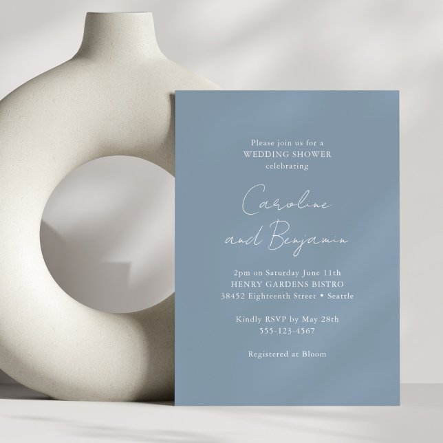Invitation Élégant minimaliste Wedding shower Dusty Blue (Créateur téléchargé)