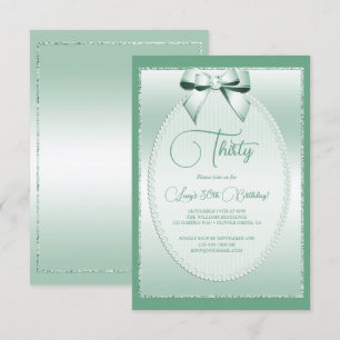 Invitation Elégant Mint Green Bijoux Bow Anniversaire
