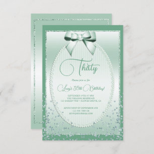 Invitation Elégant Mint Green Bijoux Bow & Confetti Anniversa