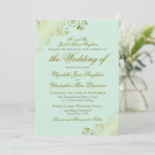 Invitation Elégant Mint Green & Gold Classic Mariage formel