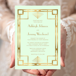 Invitation Elégant Mint Green Gold Vintage 1920 Déco Mariage