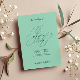 Invitation Elegant mint monogram initials romantic wedding