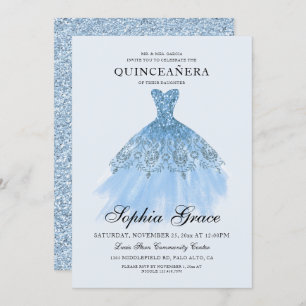 Invitation Elégant Mis Quince Parties scintillant bleue Quinc