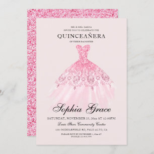 Invitation Elégant Mis Quince Parties scintillant rose Quince