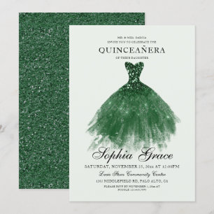 Invitation Elégant Mis Quince Parties scintillant verte Quinc