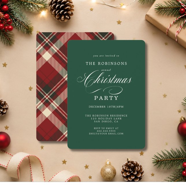 Invitation Élégant modèle à carreaux de Noël vert pour fête (Créateur téléchargé)