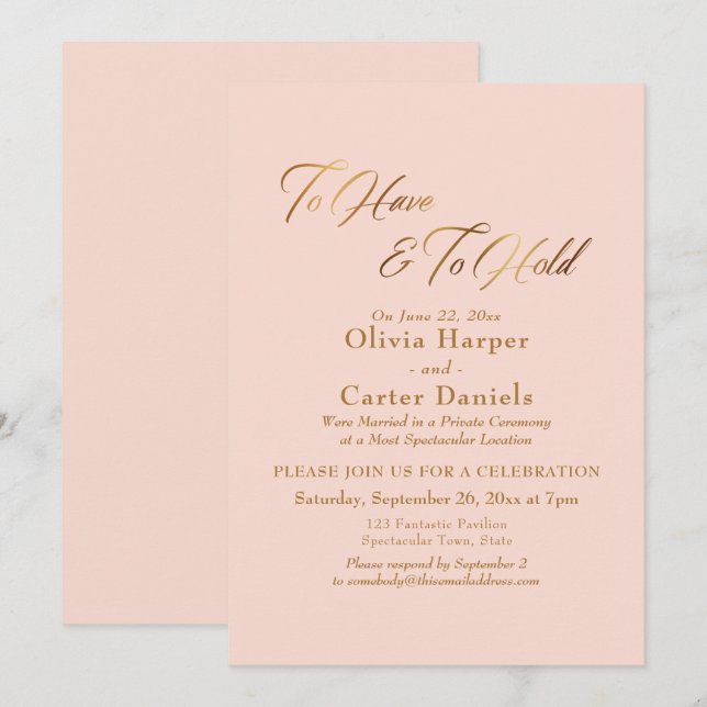 Invitation Élégant modèle de texte en or pour la réception "A (Devant / Derrière)