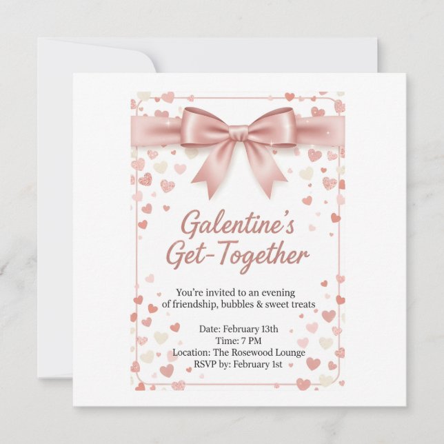 Invitation Élégant modèle d'invitation Galentine's Day en or  (Devant)