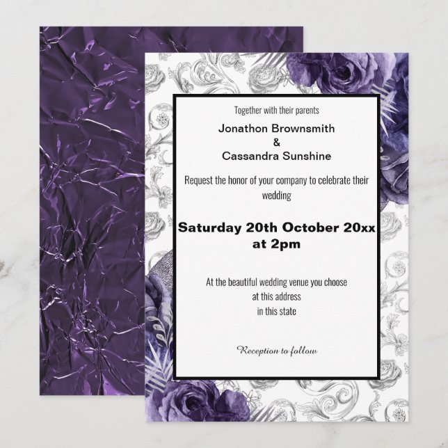 INVITATION ÉLÉGANT MODÈLE FLORAL FOIL METALLIC MARIAGE (Devant / Derrière)