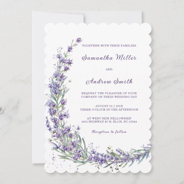 Invitation Élégant Modèle Mariage Lavender (Devant)