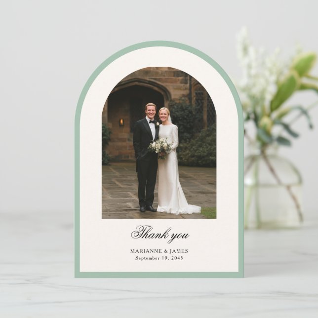 Invitation Elegant Modern Arch Photo Wedding Thank You Card (Debout devant)