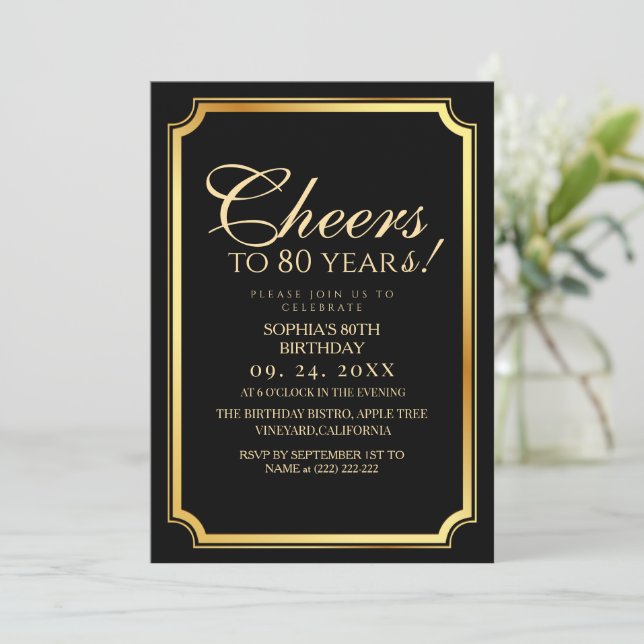 Invitation Elegant Modern Black Surprise 80th Birthday (Debout devant)