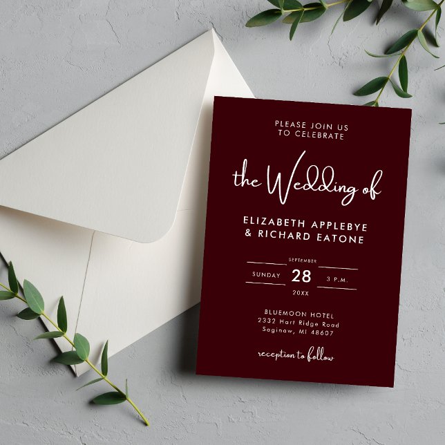 Invitation Elegant & Modern Burgundy Wedding (Créateur téléchargé)