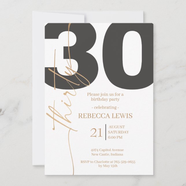 Invitation Elegant Modern Calligraphy 30 Adult Birthday (Devant)