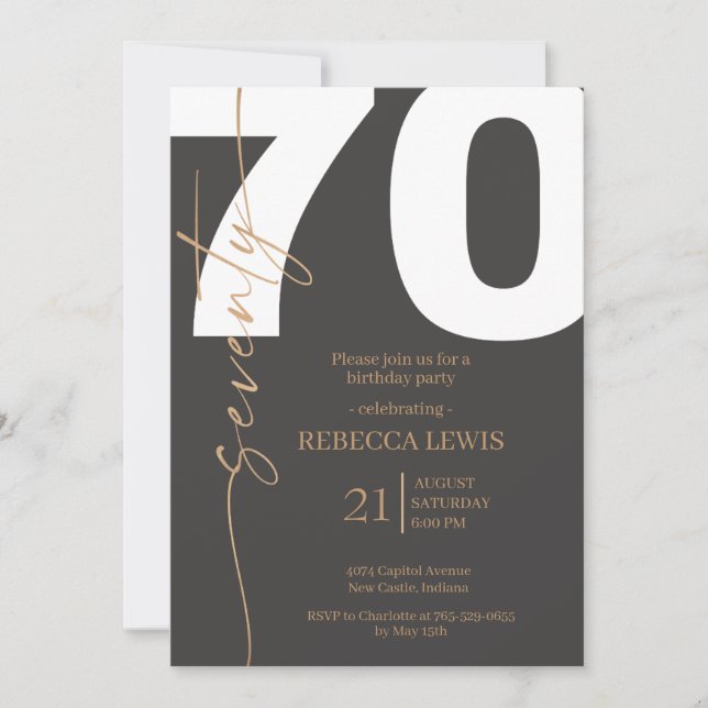 Invitation Elegant Modern Calligraphy 70th Adult Birthday (Devant)