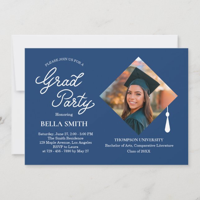 Invitation Elegant Modern Calligraphy Photo Graduation Party (Devant)