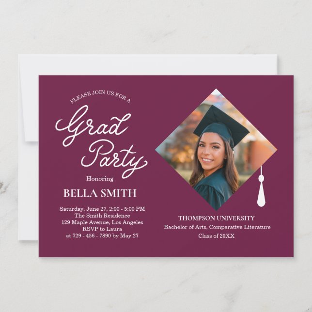Invitation Elegant Modern Calligraphy Photo Graduation Party (Devant)