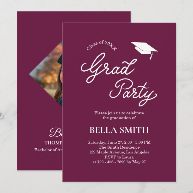 Invitation Elegant Modern Calligraphy Photo Graduation Party (Devant / Derrière)