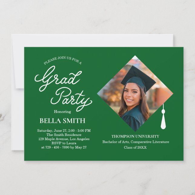 Invitation Elegant Modern Calligraphy Photo Graduation Party (Devant)