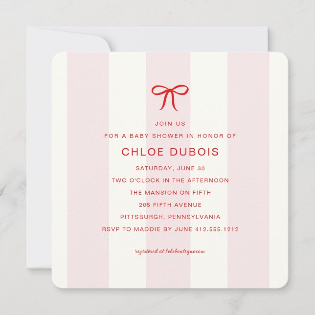 Invitation Elegant Modern Coquette Bow Pink Photo Baby Shower (Devant)
