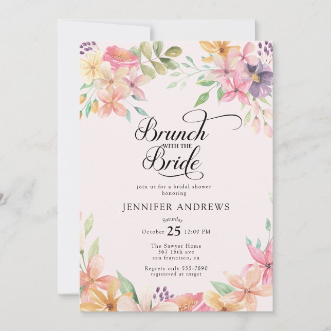Invitation Elegant Modern Floral Classic Bridal Shower Brunch (Devant)