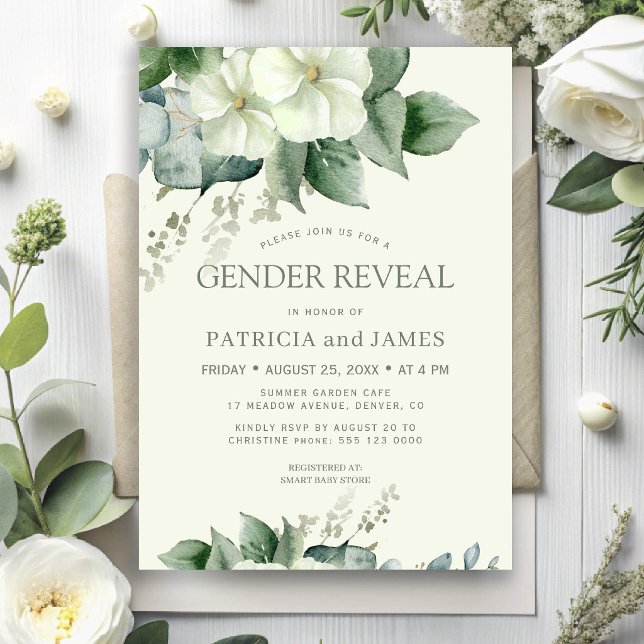 Invitation Elegant modern greenery gender reveal baby shower (Créateur téléchargé)