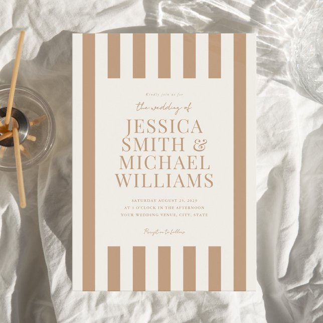 Invitation Elegant Modern Ivory Tan Striped Wedding (Créateur téléchargé)
