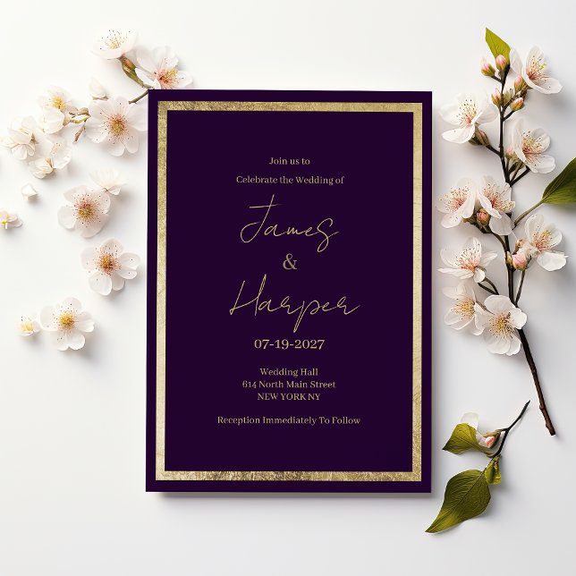 Invitation Elegant modern minimalist purple gold Wedding (Elegant modern minimalist purple gold Wedding )