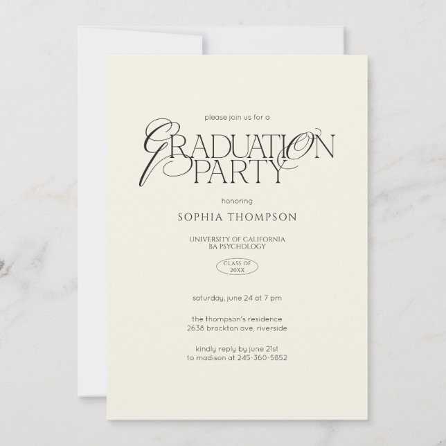 Invitation Elegant Modern Minimalist Typography Graduation (Dos)