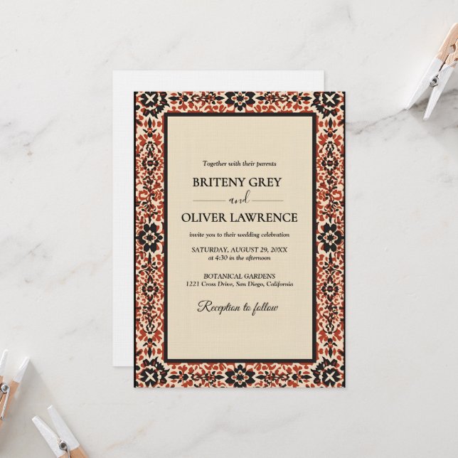 Invitation Elegant modern Papel Picado weeding (Devant/Arrière en situation)