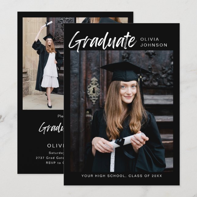 Invitation Elegant Modern Photo Collage Graduation Party  Inv (Devant / Derrière)