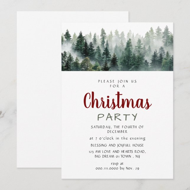 Invitation Elegant Modern Pine Forest Christmas Party (Devant / Derrière)