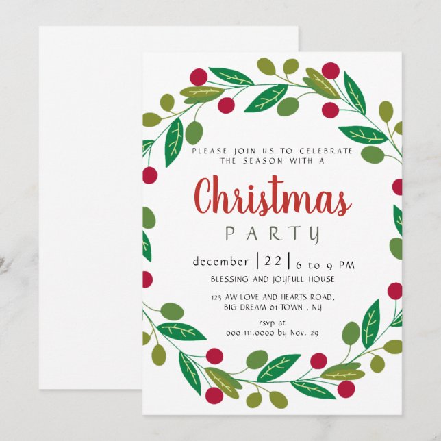 Invitation Elegant Modern Winter Greenery Christmas Party (Devant / Derrière)