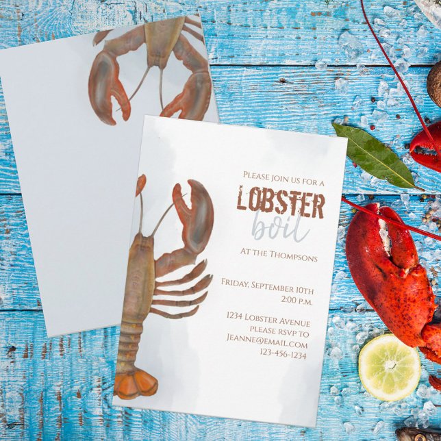 Invitation Élégant Moderne Aquarelle Simple Lobster Bouillir (Créateur téléchargé)