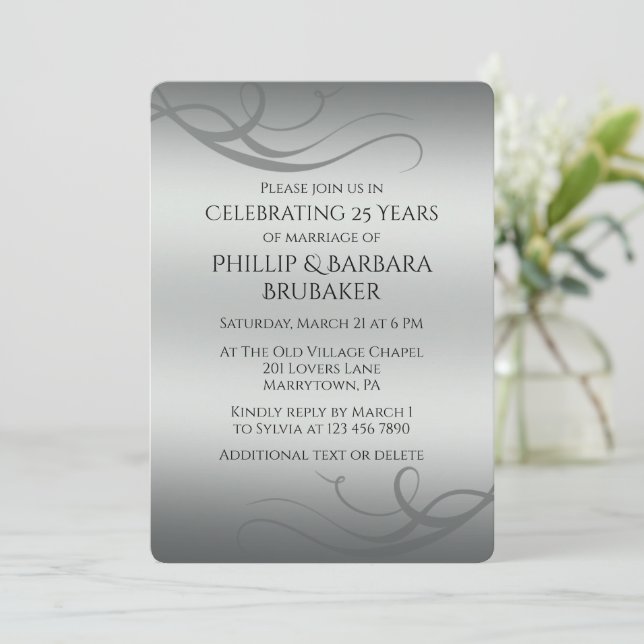 Invitation Élégant Moderne Argent 25e Anniversaire de Mariage (Debout devant)
