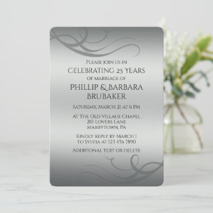 Invitation Élégant Moderne Argent 25e Anniversaire de Mariage