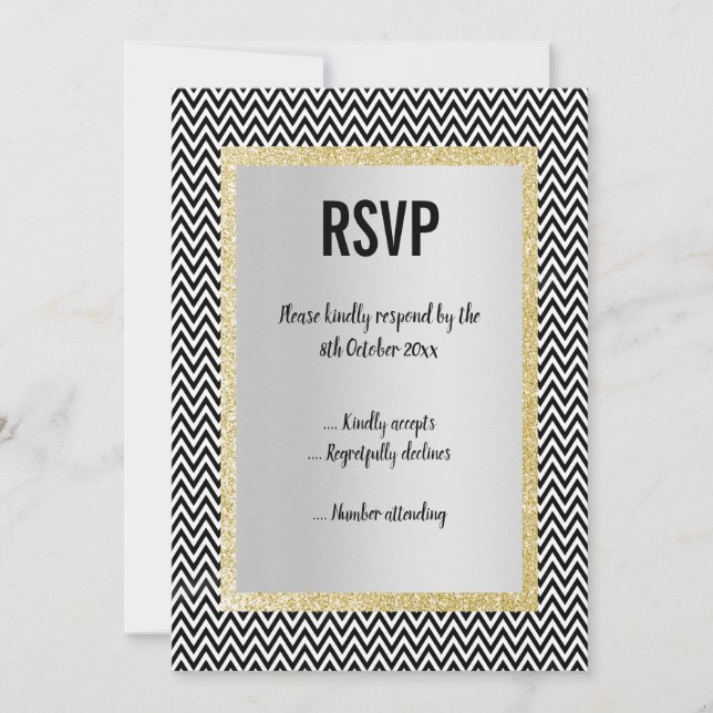 INVITATION ÉLÉGANT MODERNE BLACK CHEVRON RSVP RÉPONSE (Devant)