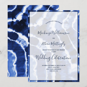 Invitation Élégant Moderne Bleu Marine Marbré Tie Dye Mariage