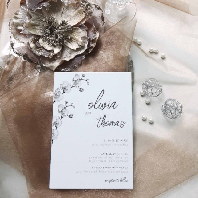 Invitation Élégant Moderne Boho Calligraphie Orchidées Mariag (Créateur téléchargé)