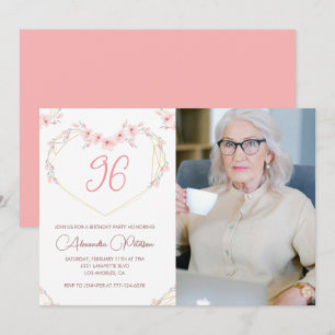 Invitation Élégant Moderne Boho Floral Photo 96ème anniversai