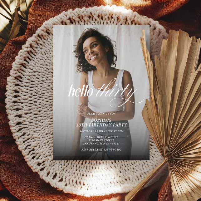 Invitation Élégant moderne Bonjour Trente Anniversaire Script (Créateur téléchargé)