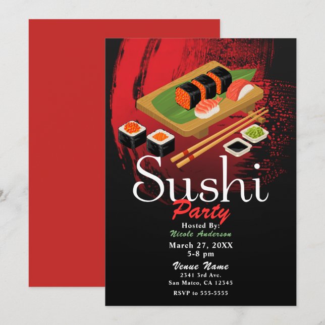 Invitation Élégant Moderne Chic Événement de Fête de Sushi No (Devant / Derrière)