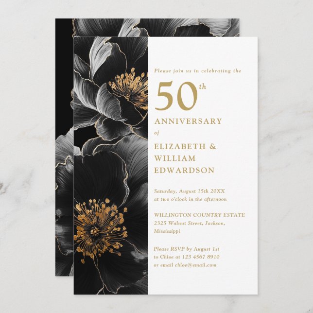 Invitation Élégant Moderne Chic Floral 50e Anniversaire (Devant / Derrière)