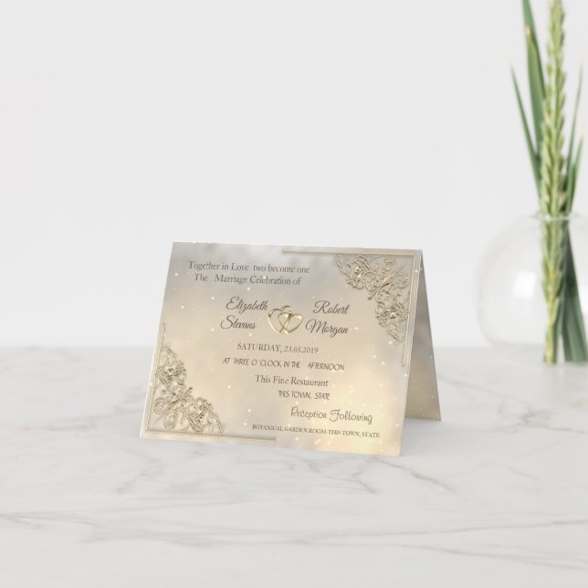 Invitation Élégant Moderne  Cœur Doré Chic Mariage (Devant)