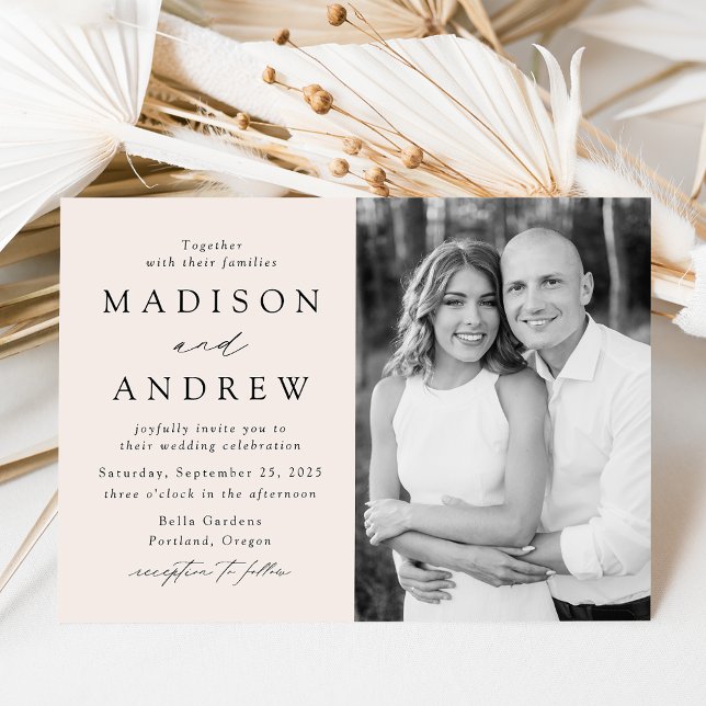 Invitation Élégant Moderne Crème Photo Mariage (Créateur téléchargé)