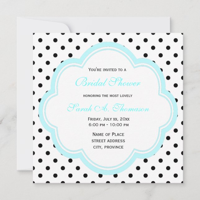 Invitation Élégant, moderne douche de mariée à pois noir et b (Devant)
