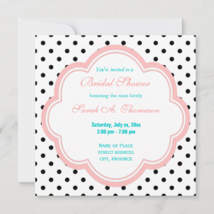 Invitation Élégant, moderne douche de mariée à pois noir et b